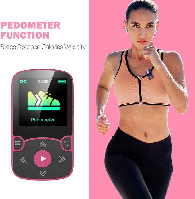 AGPTEK Odtwarzacz MP3 64GB Bluetooth 5.3 Sport Magenta