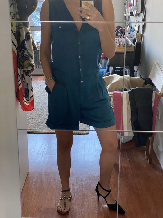 Jumpsuit azul acetinado