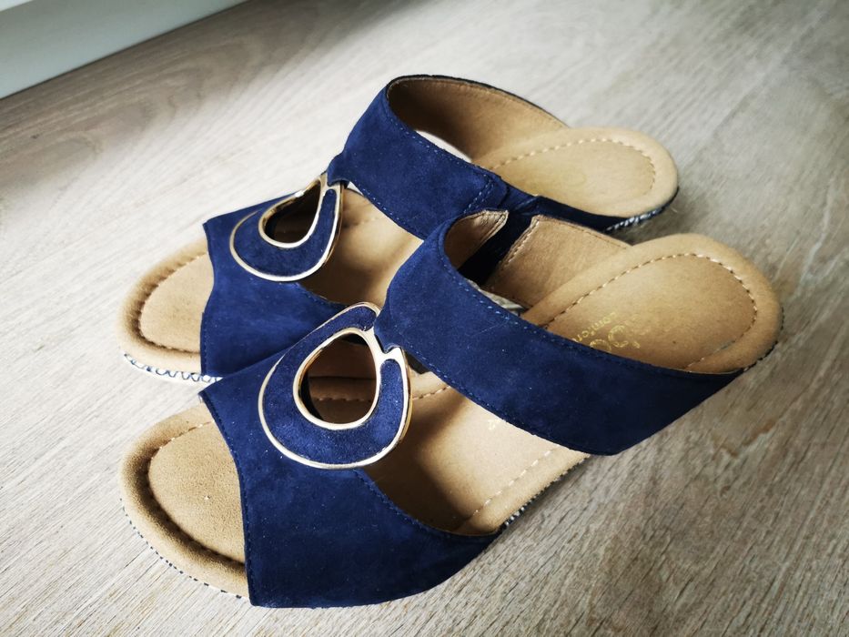 Buty sandały damskie granatowe Gabor r. 37 na koturnie jak nowe skóra