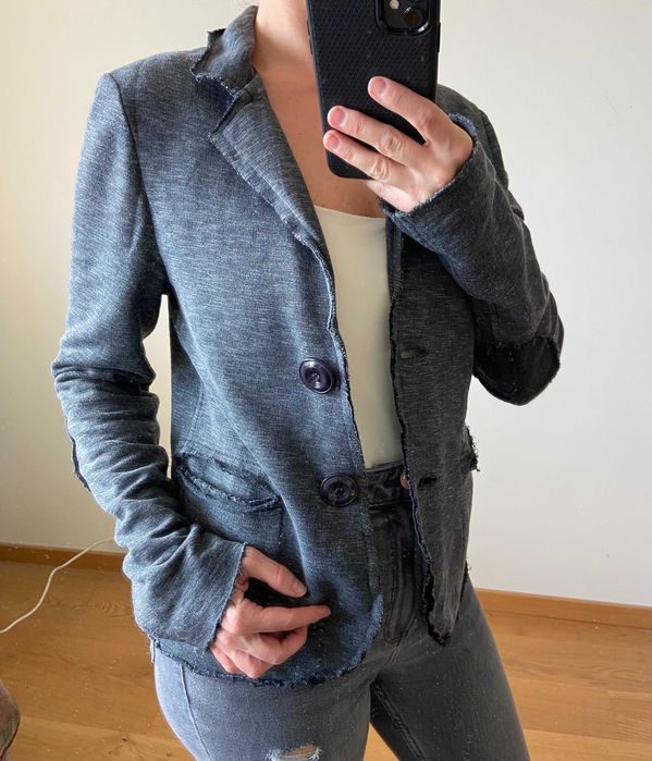 szara grafitowa melanż marynarka elastyczna miękka sportowa łaty