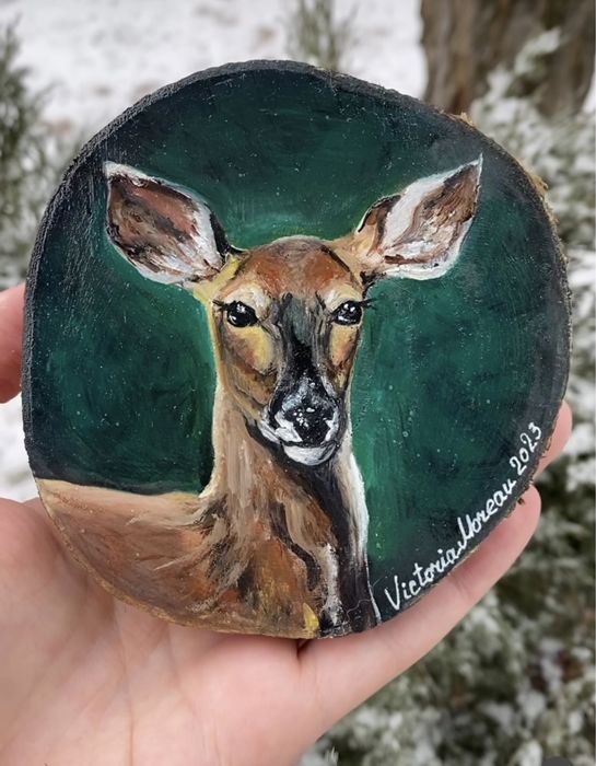 Картина на спилі дерева олійні фарби «олень»