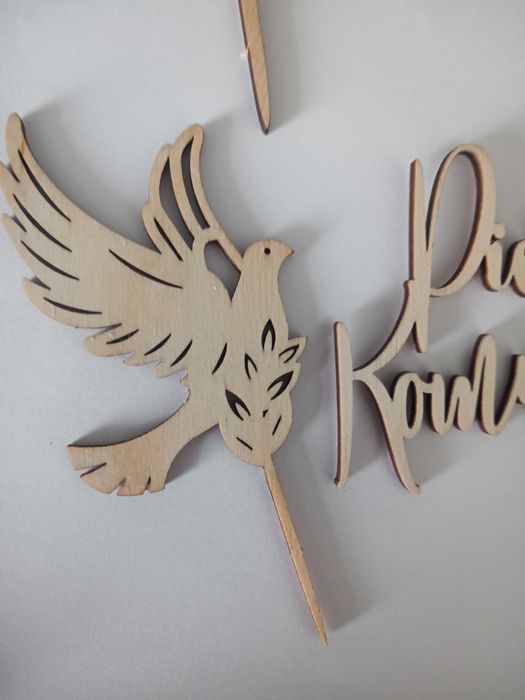 TOPPERY TOPPERY na tort babeczeki na Komunię Botaniczne 6szt drewniane