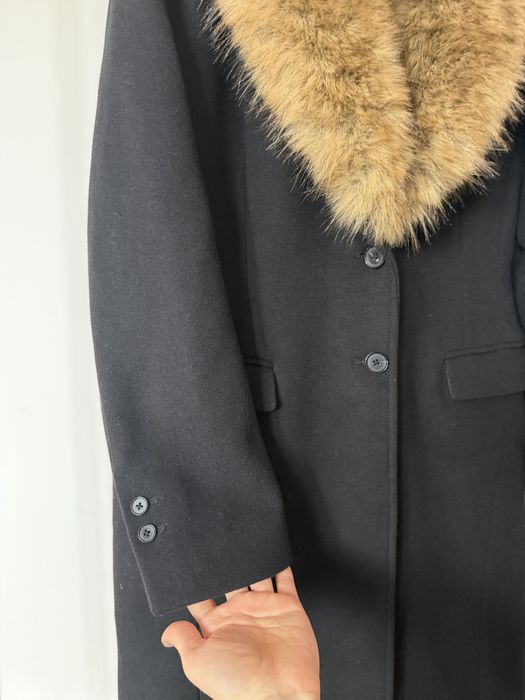 Zara płaszcz czarny XL ze sztucznym futrem 53% wełny