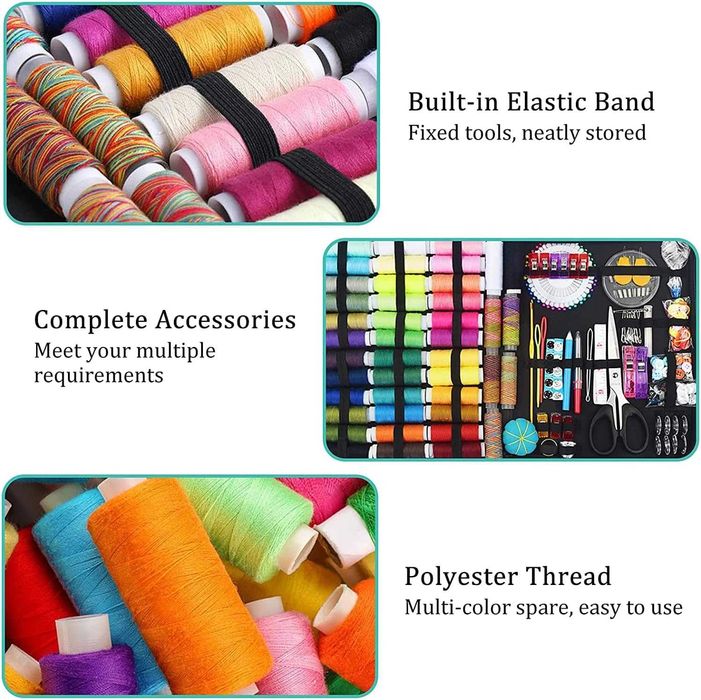 Kit de costura 264 peças 43 bobinas de fio XL viagens portátil NOVO