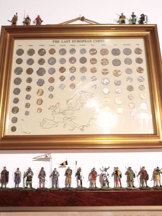 Coleção em quadro última moedas antes do euro