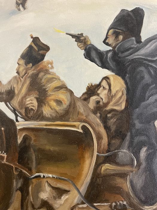 Obraz olejny Trojka Polowanie 162x162cm