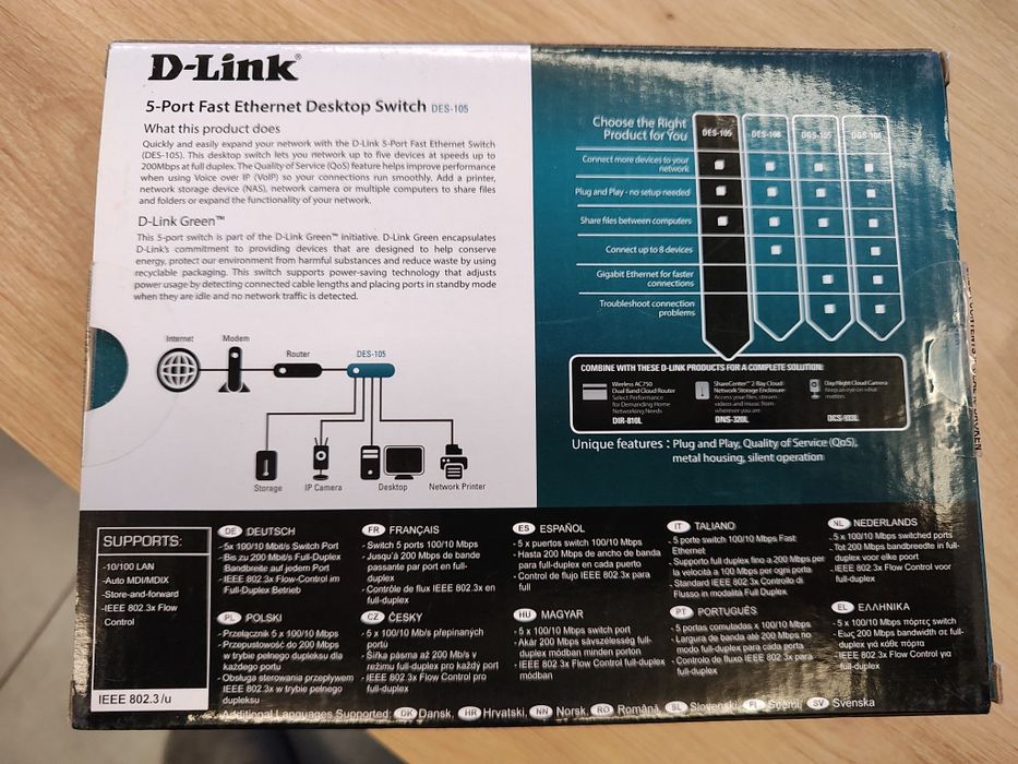 Switch sieciowy 10/100 5 portowy D-Link DES-105