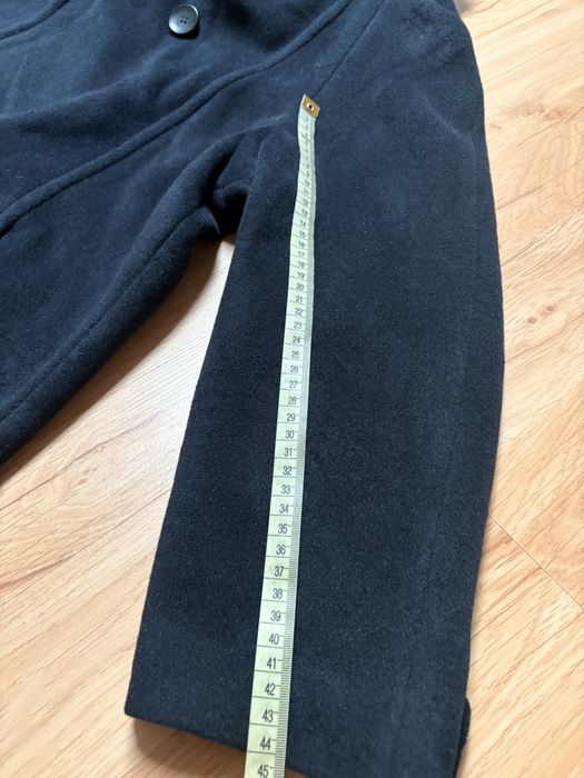 Czarny dlugi klasyczny welniany plaszcz angora z naturalmym futrem