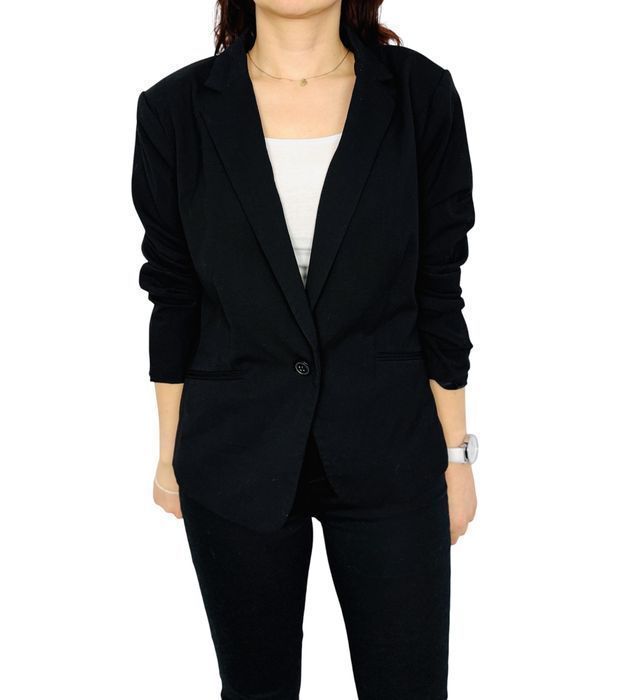 Czarna taliowana marynarka na jeden guzik XXL 44