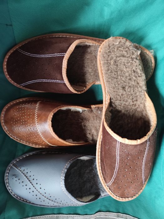 Nowe męskie pantofle 44 kapcie góralskie skóra zamsz lico ciepłe