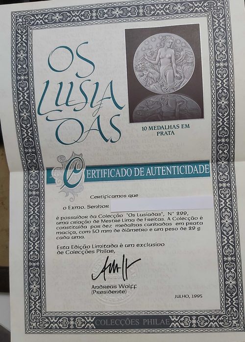 Os Lusíadas em 10 medalhas de prata maciça de 1995 Philae