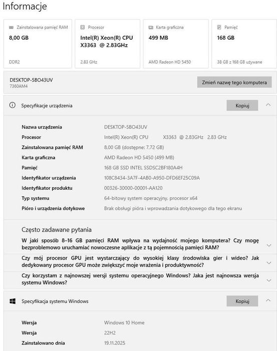 Komputer Lenovo ThinkCentre 8GB Ram, grafika Radeon, SSD, Win 10