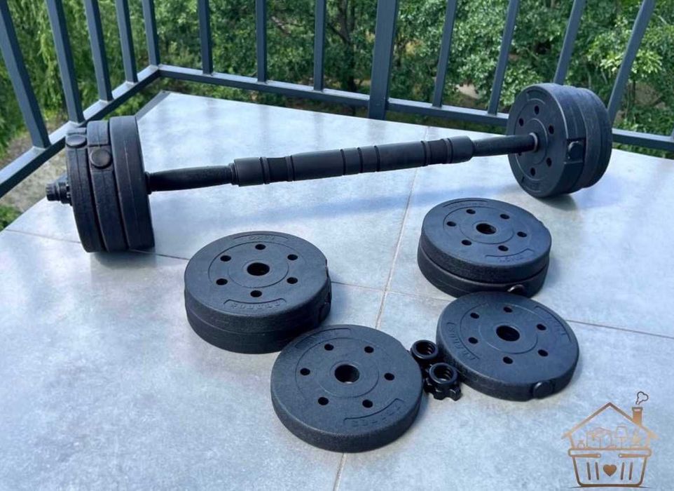 Zestaw 30kg 2w1, Hantle hantelki bitumiczne regulowane + Sztanga
