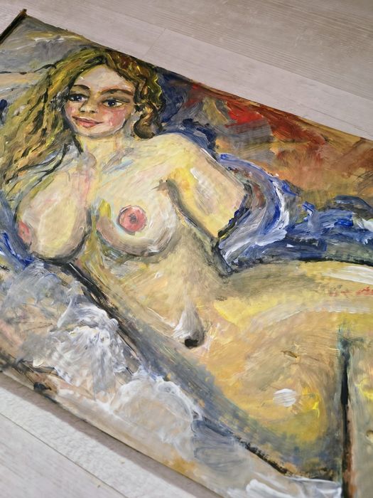 Odpoczynek — ręcznie malowany akt leżący