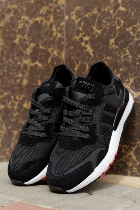 Кросівки Кроссовки Adidas Nite Jogger Black White Чёрный Белый Чорний Білий Кросовки демісезон