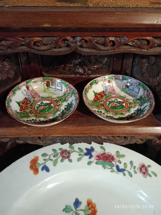 Dois Covilhetes Porcelana Chinesa Mandarim República 10 cm