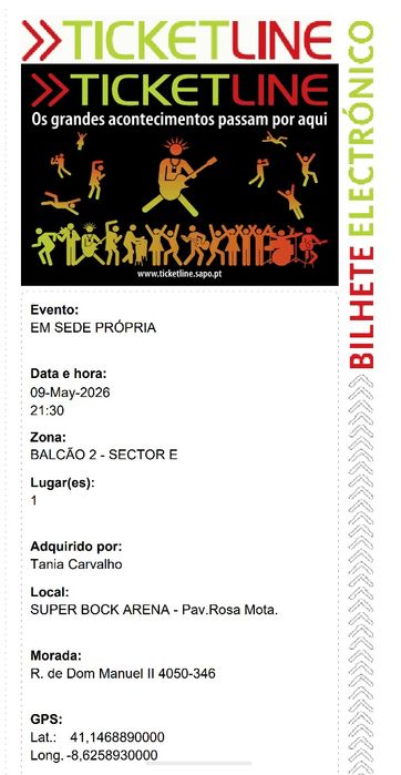 Bilhetes Sede Própria - 9 da maio