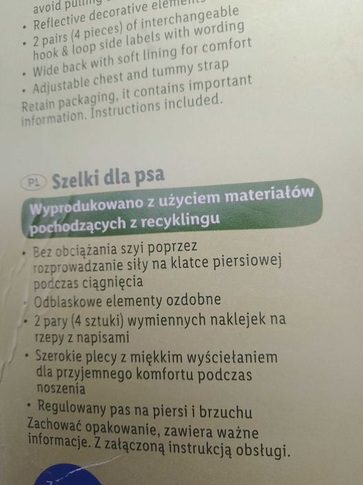 Szelki dla psa L nowe