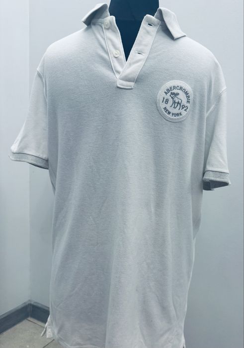 Abercrombie &Fitch biała  męska koszulka, T- Shirt r. XXL logowana polo, bawełna z kołnierzykiem, oryginał