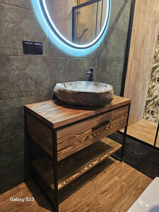 Szafka drewniana loft pod umywalkę łazienka  lite drewno industrial rustic