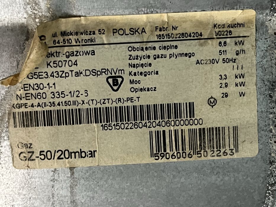 Kuchenka Amica 50cm GE |12msc |Dobry stan |Dowóz