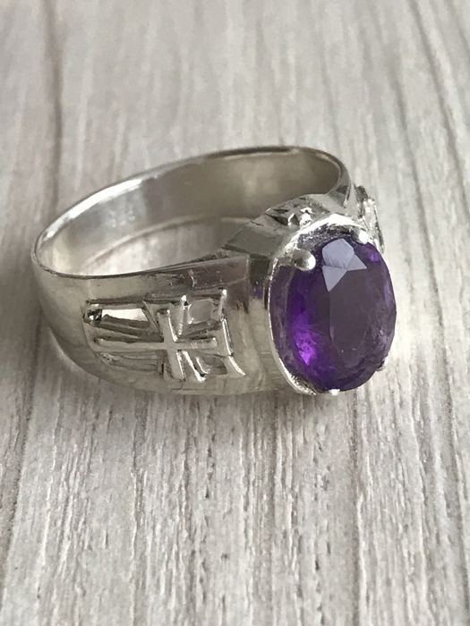 Кольцо перстень аметист серебро