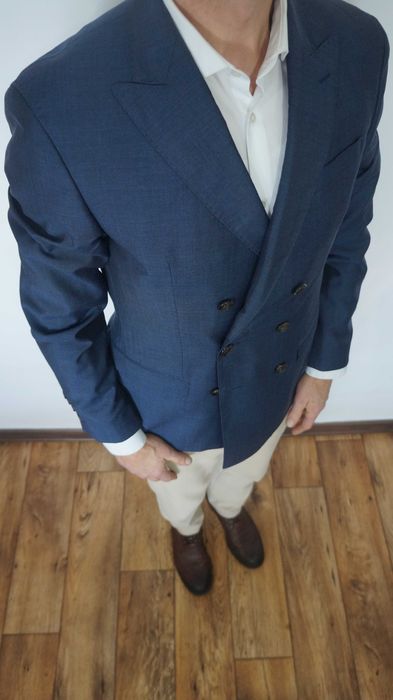 Marynarka dwurzędowa JOOP Slim Fit 46 S Wełna Moher Jedwab Granatowa