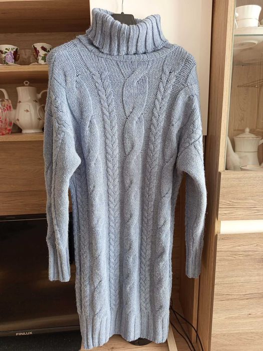 sukienka dzianina ORSAY S szaro-niebieska