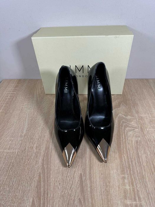 Simmi london szpilki czernie błyszczące złote 37 wysokie na obcasie