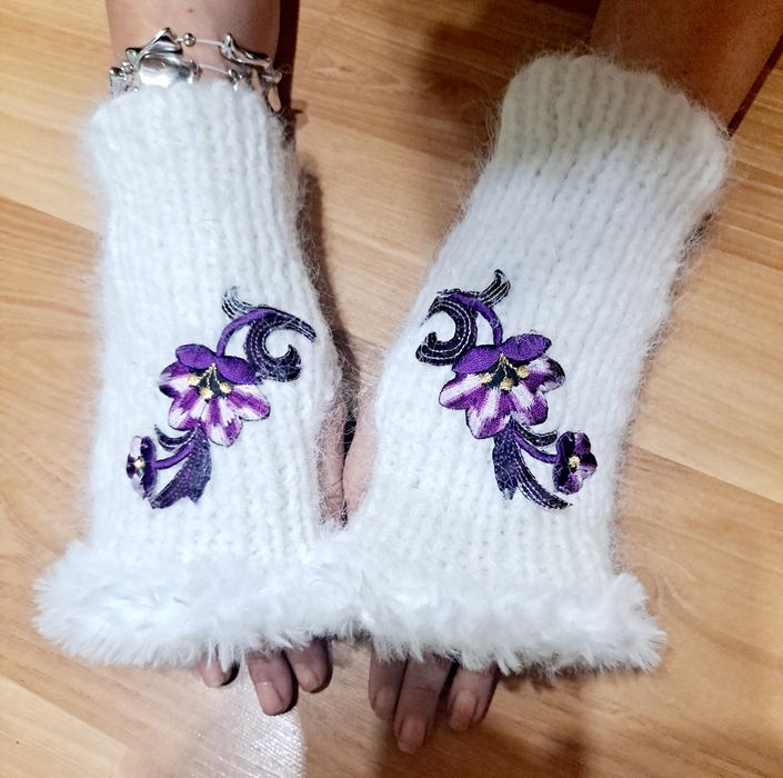 Rękawiczki mohair recznie robione eleganckie  unisex