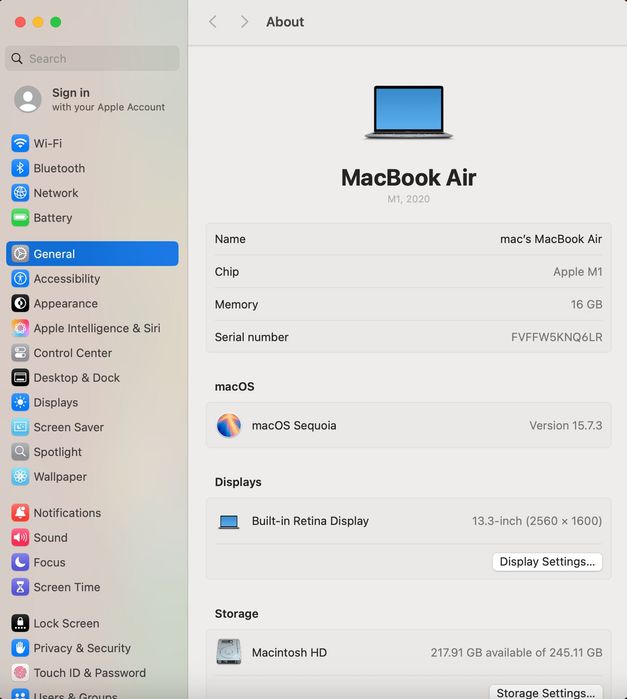 MacBook AIR 13 M1/8 CPU/ 7 GPU/ 16 ram/ 256 Space Gray