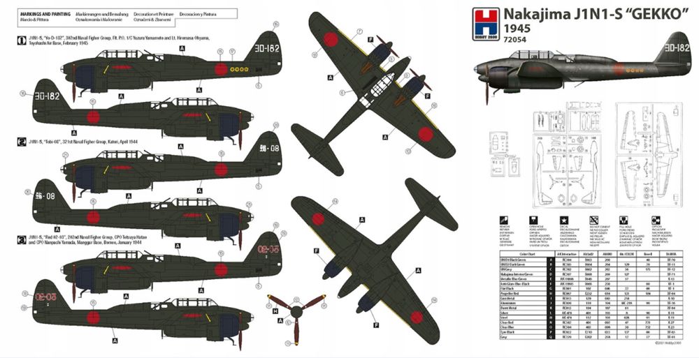 Samolot Nakajima J1N1-S Gekko 1945 model 72054 Hobby 2000