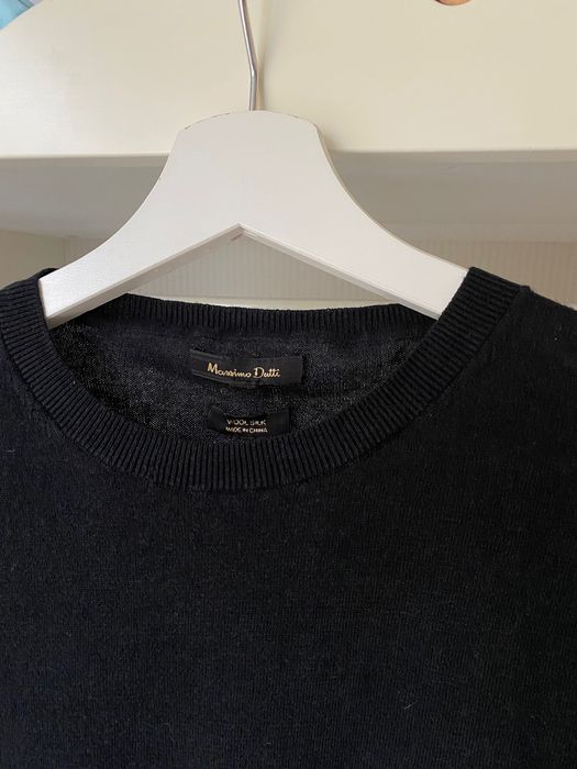 Massimo Dutti czarny klasyczny sweter z bufiastymi rękawami S 36 Wełna Jedwab Wool Silk