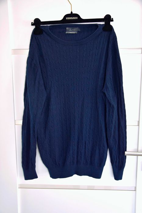 Sweter kaszmirowy Signature L 40 granatowy wzór drobny warkocz