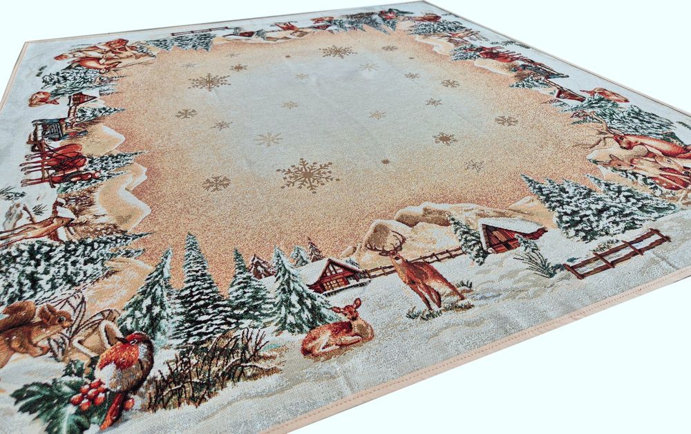 Obrus z zimowym akcentem 100x100 cm złota nitka DZ01 LX