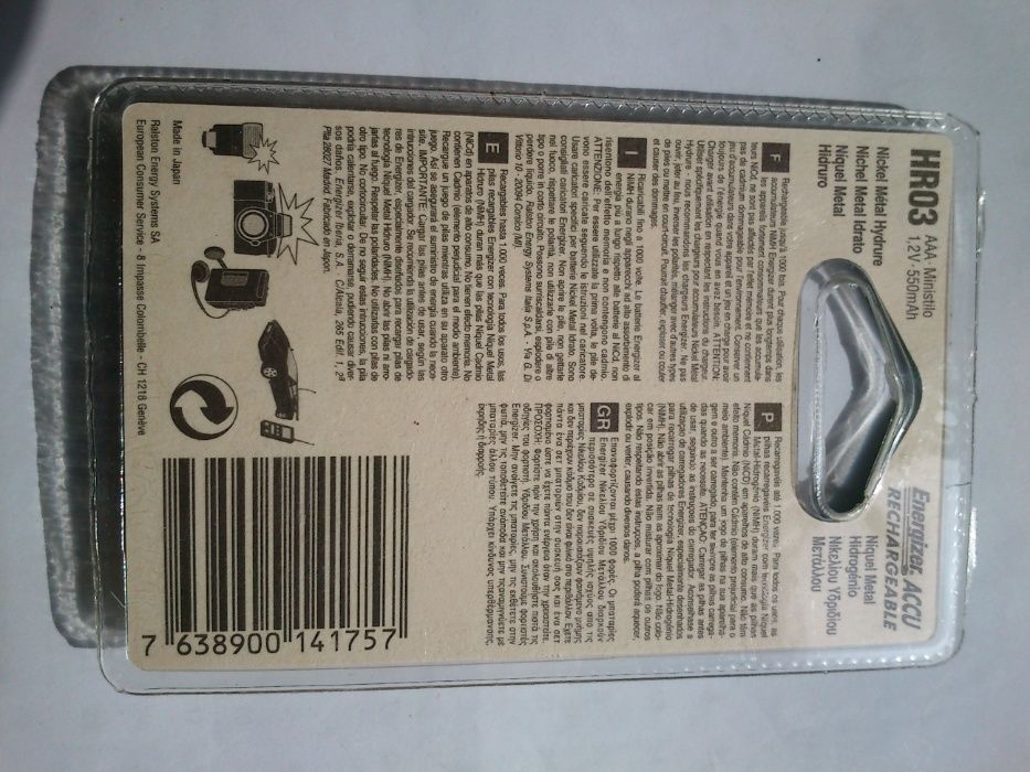 Energizer AAAx4, 1,2V HR03, pilhas recarregáveis novas