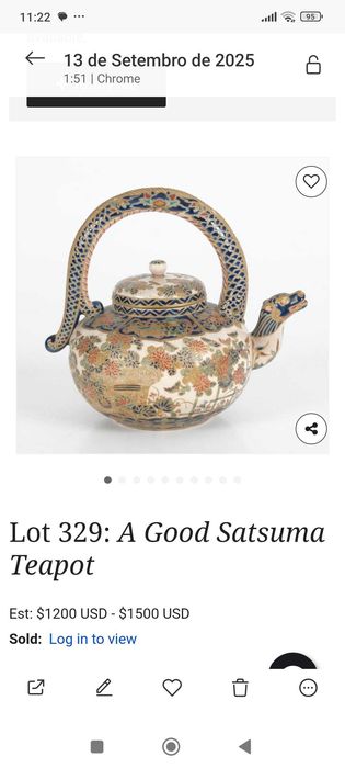 Bule Porcelana Japonesa Imperial Ouro Fino 11,5 cm Séc XIX Museu