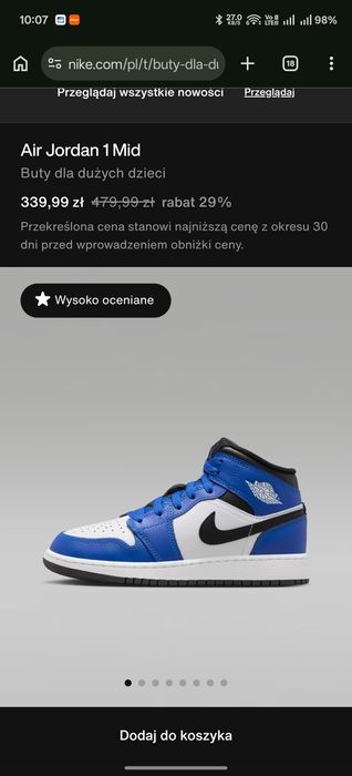 Nike Air Jordan 1 Mid Roz. 40, 25cm Buty dla dużych dzieci stan bdb