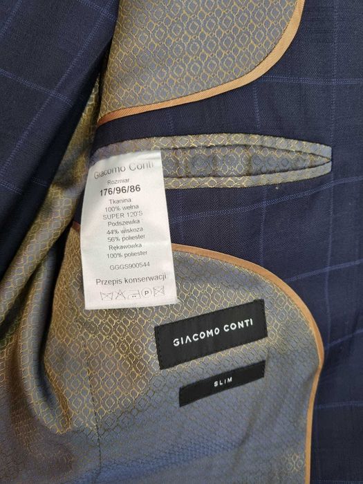 Elegancki ganitur męski granatowy w kratę 100% wełna