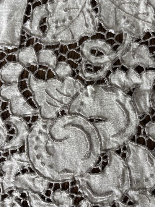 Toalha de mesa bordado intrincado richelieu e 12 guardanapos