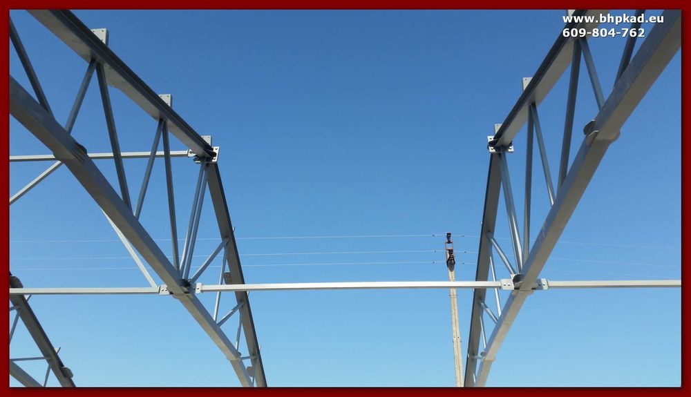 Wiązary dachowe. Magazyn. 16x50m. Dach stalowy. BHP KAD. Bartoszyce.