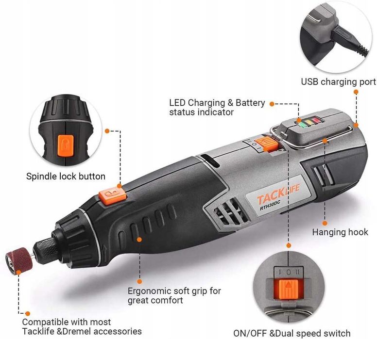 Akumulatorowa mini szlifierka precyzyjna Multitool TACKLIFE RTH30DC