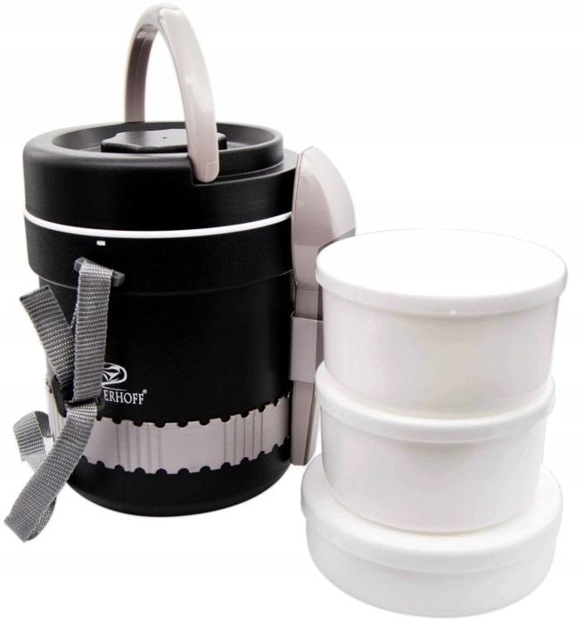 termos obiadowy menażka lunch box +3 pojemniki pasek sztućce jakość pp