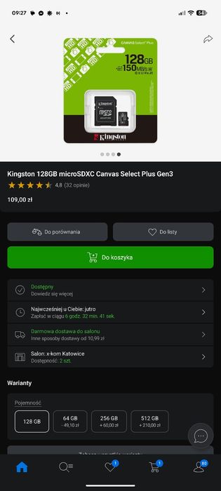 Kingston 128GB microSDXC Canvas Select Plus Gen3