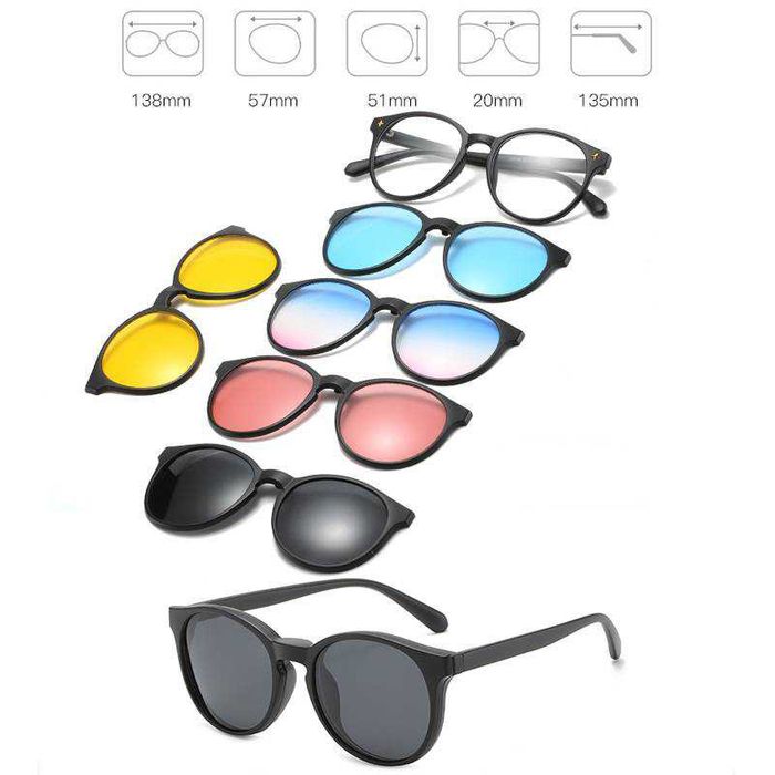 Óculos graduados novos com lentes magnéticas de sol