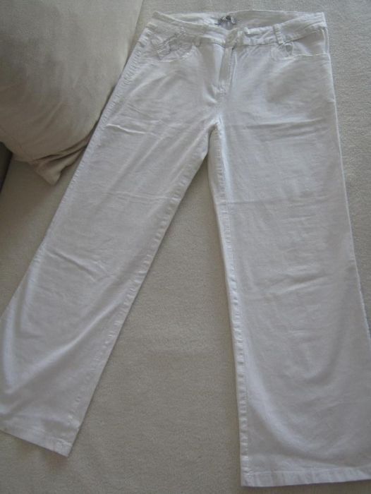 Spodnie białe L elastyczne tanio okazja stretch vintage boho