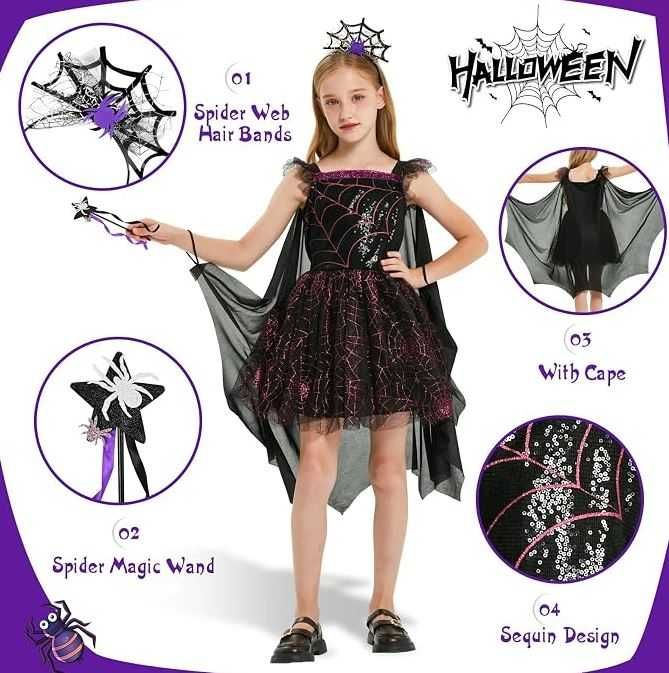 Strój Przebranie Karnawał Czarownica Halloween Dziecięce 110