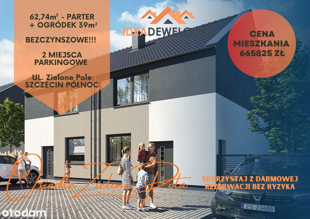 *BEZCZYNSZOWE*62,74m2*Ogródek39m2*parter*2parkingi*DARMOWA REZERWACJA*