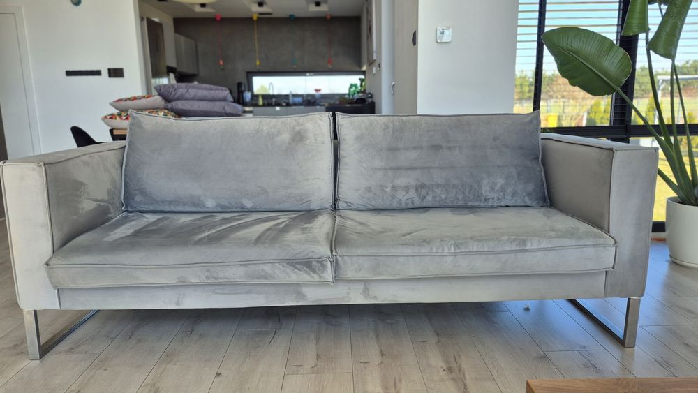 Kanapa Sofa  Trzyosobowa  aksamit szara