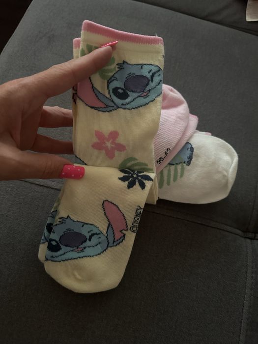 Zestaw 3 nowych skarpetek damskich pastelowe Lillo&stitch